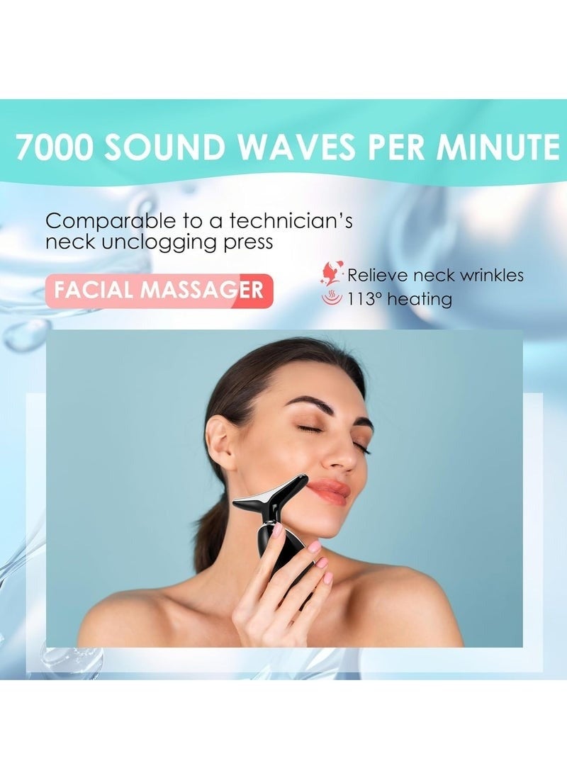 Electric Face Neck Massager, Portable High Frequency Heat Massage Face Lifting, Red Light Therapy for Face and Neck, EMS Facial Massager Face Toning for Women with 7 Color Black - Image 4